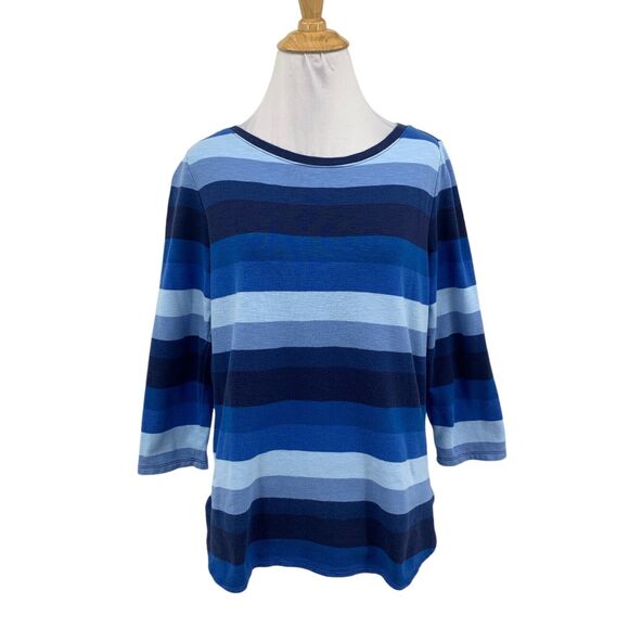 Tommy Bahama T Shirt Womens S Small Blue Stripe Cotton Blend Quarter Sleeve Tee - Picture 1 of 13